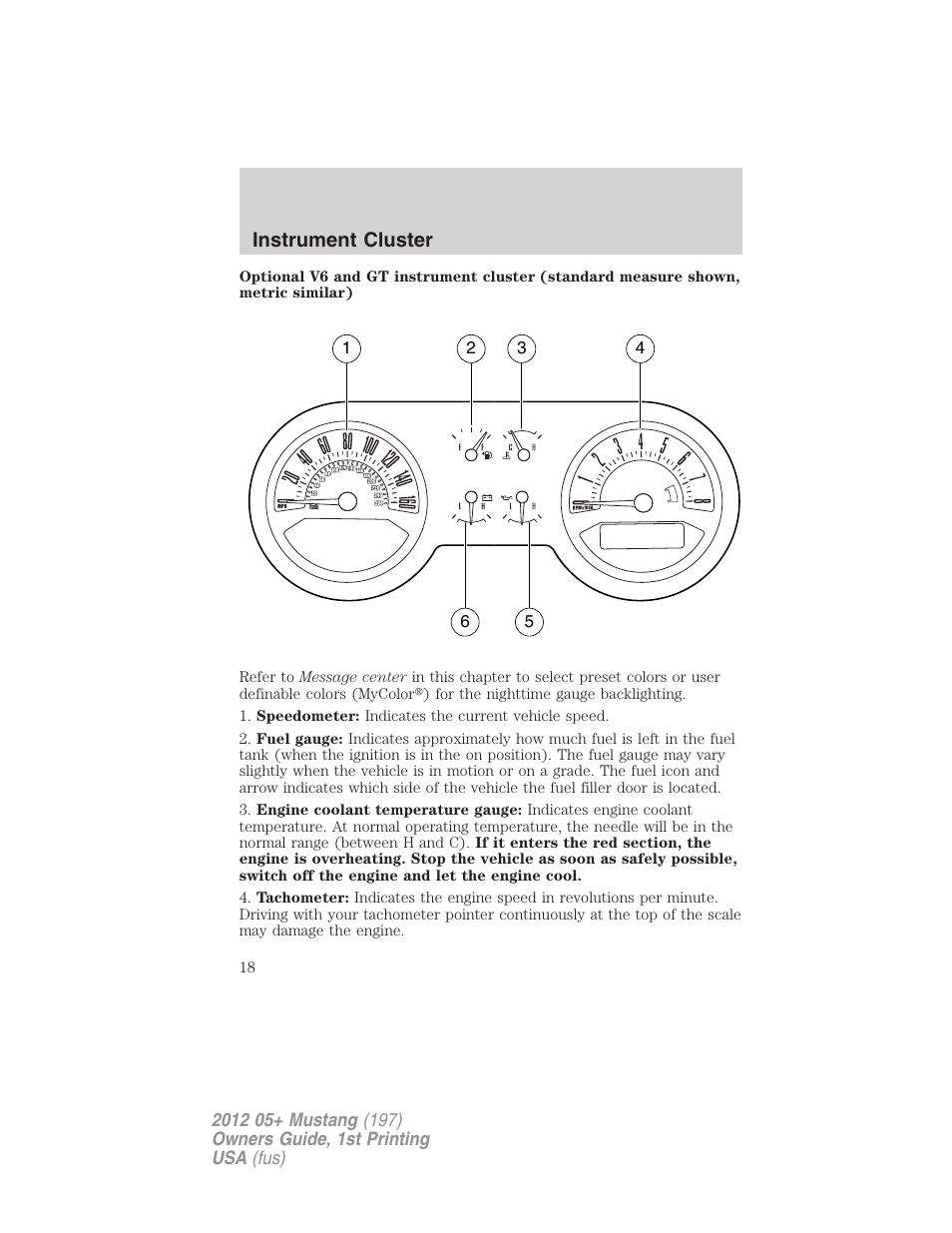 Instrument cluster | FORD 2012 Shelby GT 500 v.1 User Manual | Page 18 / 346