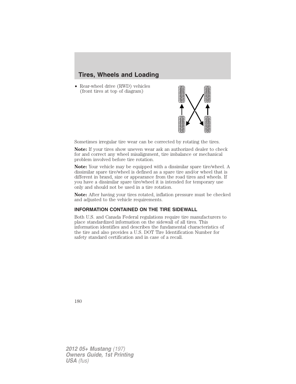 Information contained on the tire sidewall, Tires, wheels and loading | FORD 2012 Shelby GT 500 v.1 User Manual | Page 180 / 346