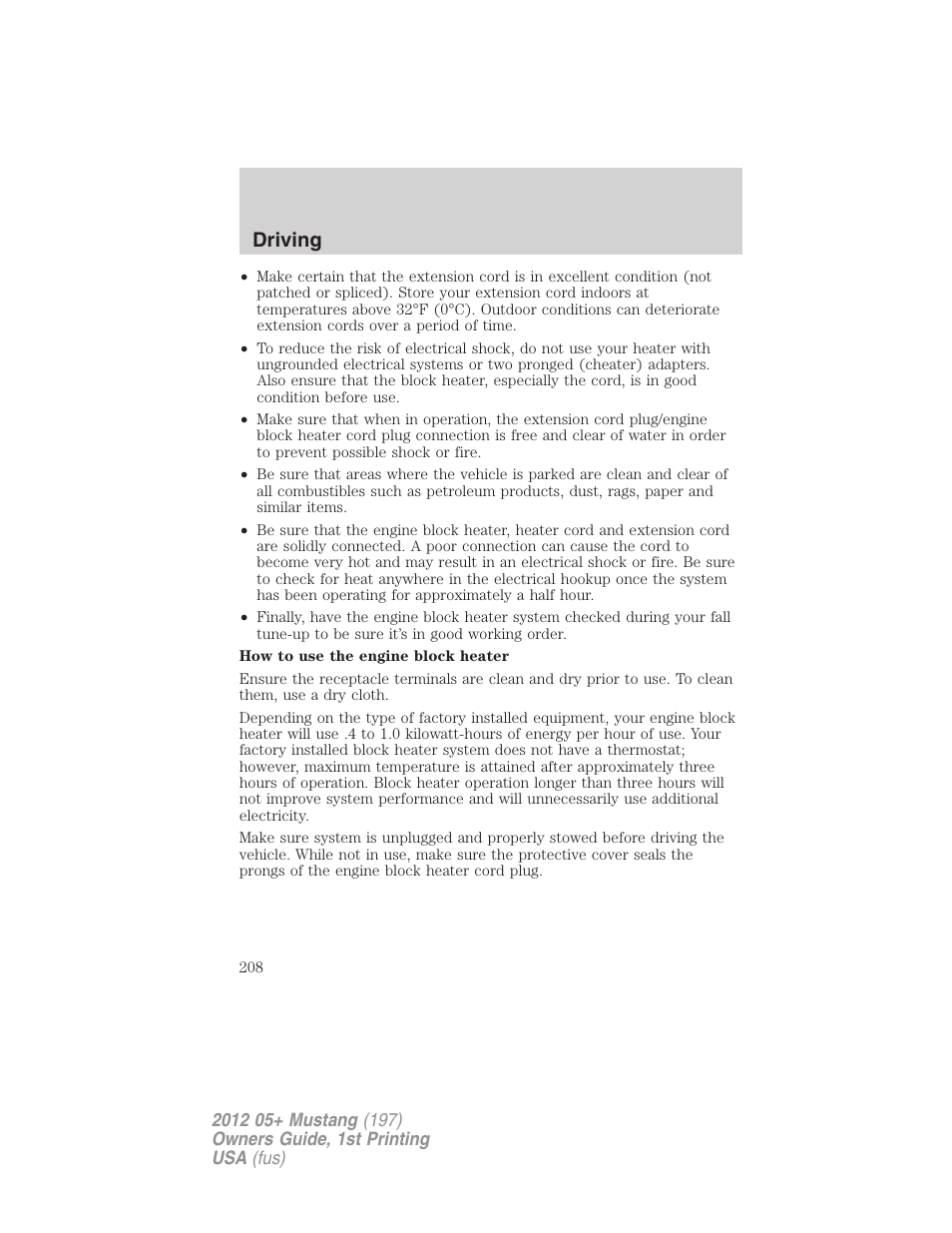 Driving | FORD 2012 Shelby GT 500 v.1 User Manual | Page 208 / 346
