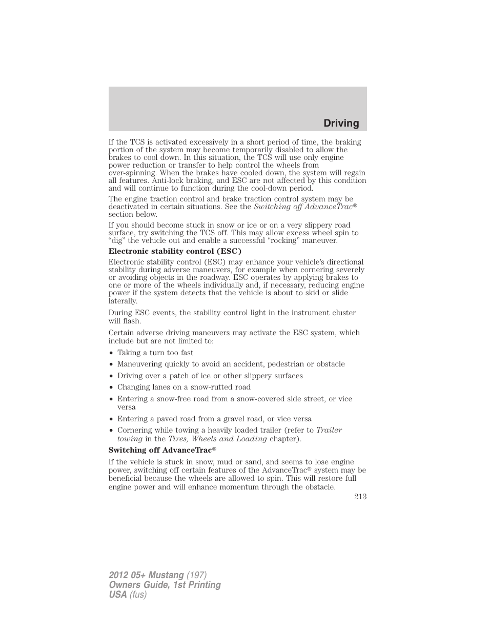Driving | FORD 2012 Shelby GT 500 v.1 User Manual | Page 213 / 346