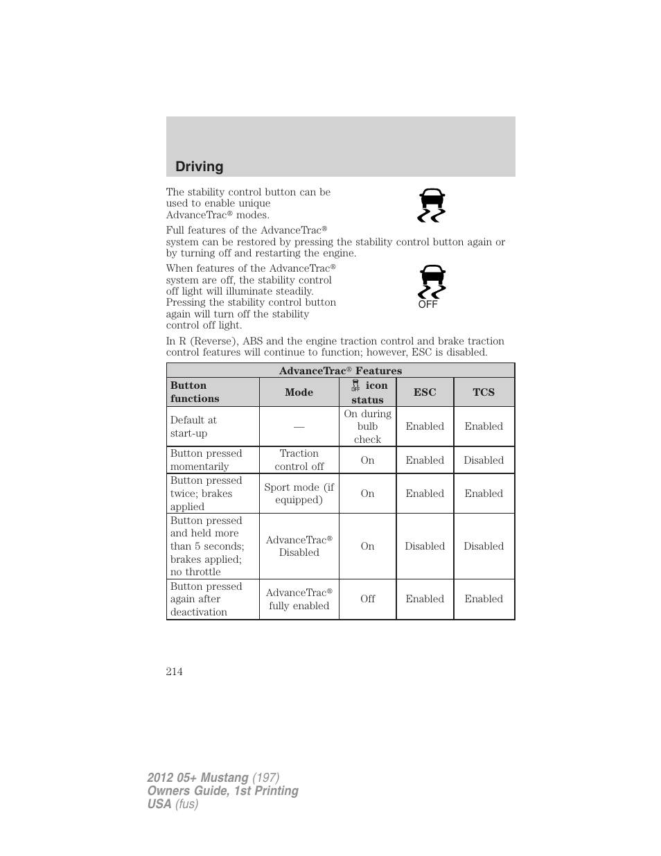 Driving | FORD 2012 Shelby GT 500 v.1 User Manual | Page 214 / 346