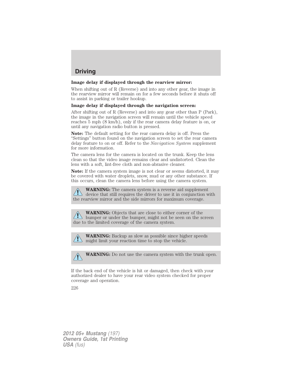 Driving | FORD 2012 Shelby GT 500 v.1 User Manual | Page 226 / 346