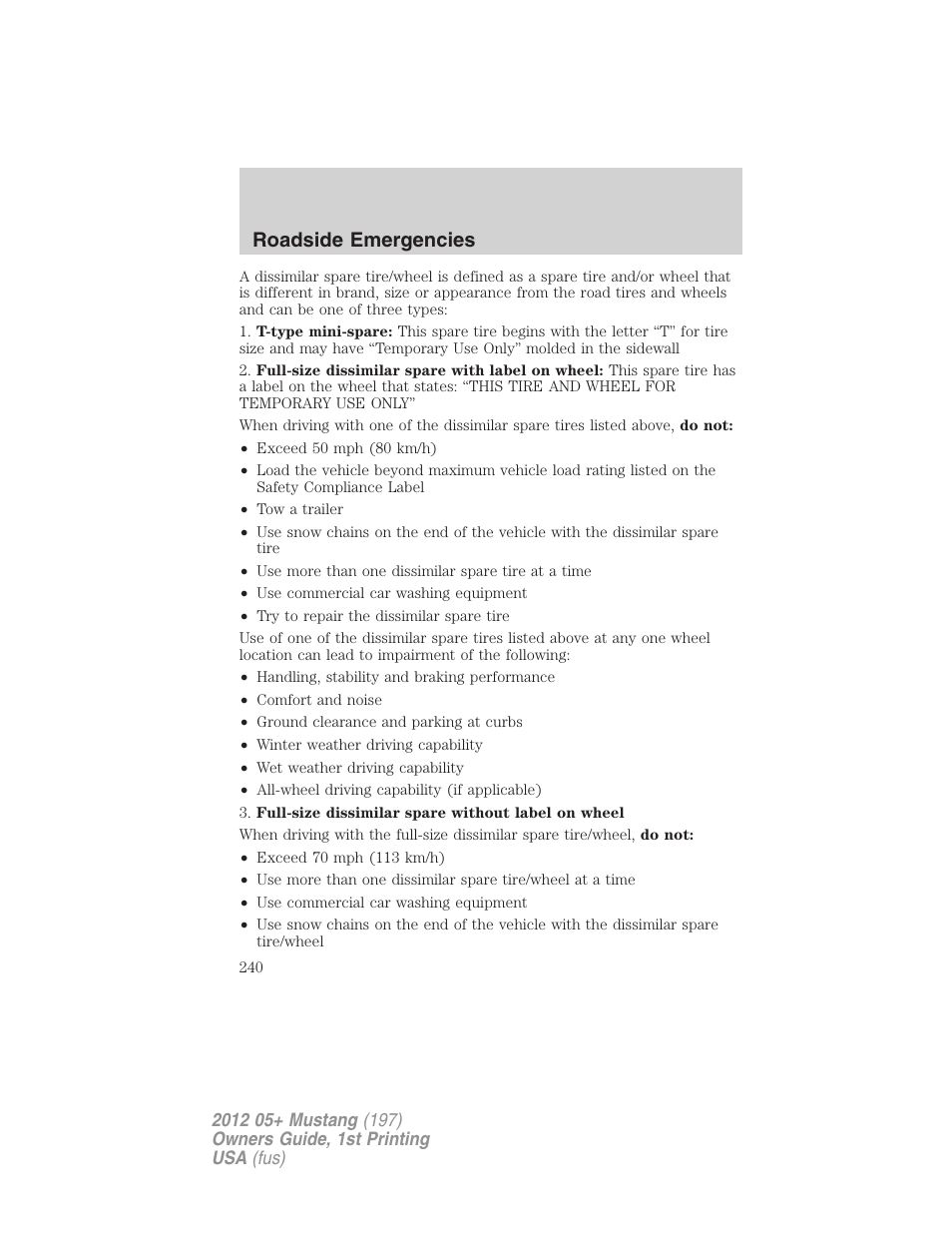 Roadside emergencies | FORD 2012 Shelby GT 500 v.1 User Manual | Page 240 / 346