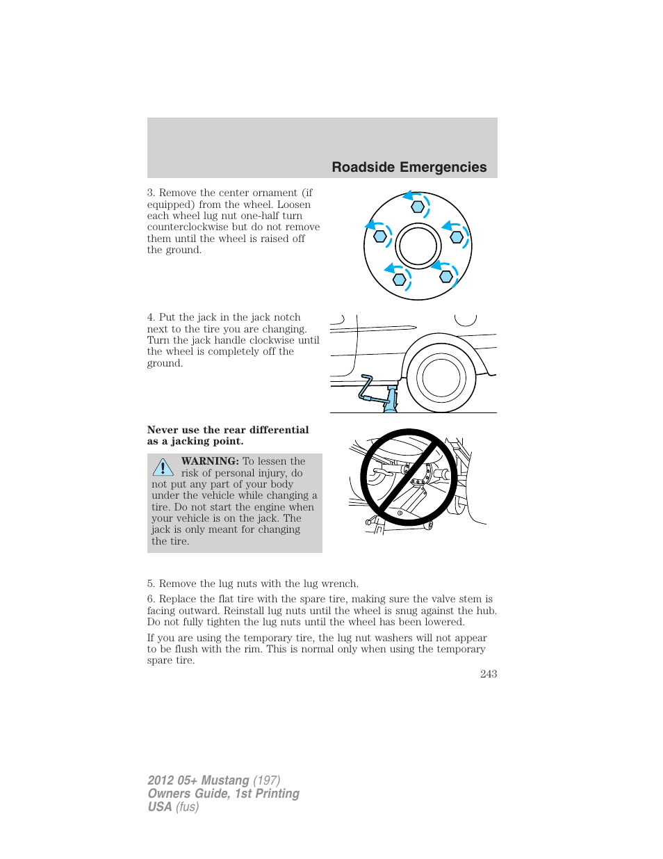 Roadside emergencies | FORD 2012 Shelby GT 500 v.1 User Manual | Page 243 / 346