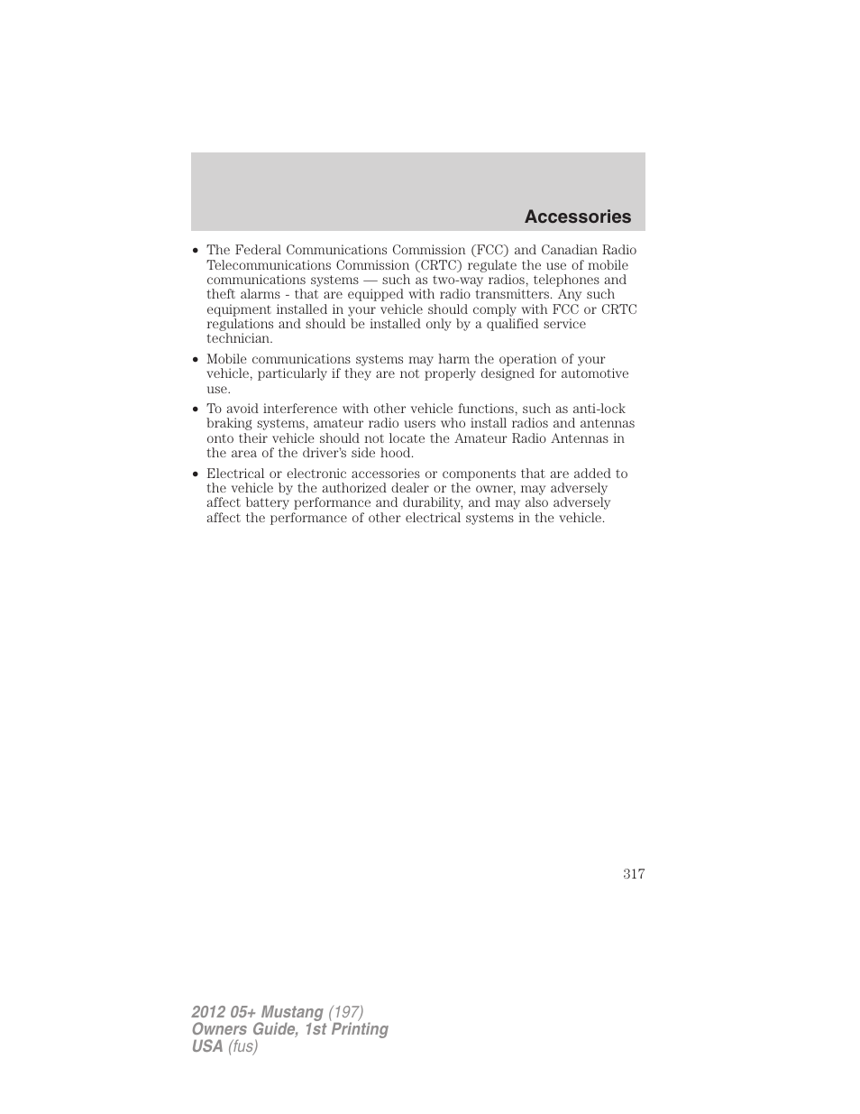 Accessories | FORD 2012 Shelby GT 500 v.1 User Manual | Page 317 / 346
