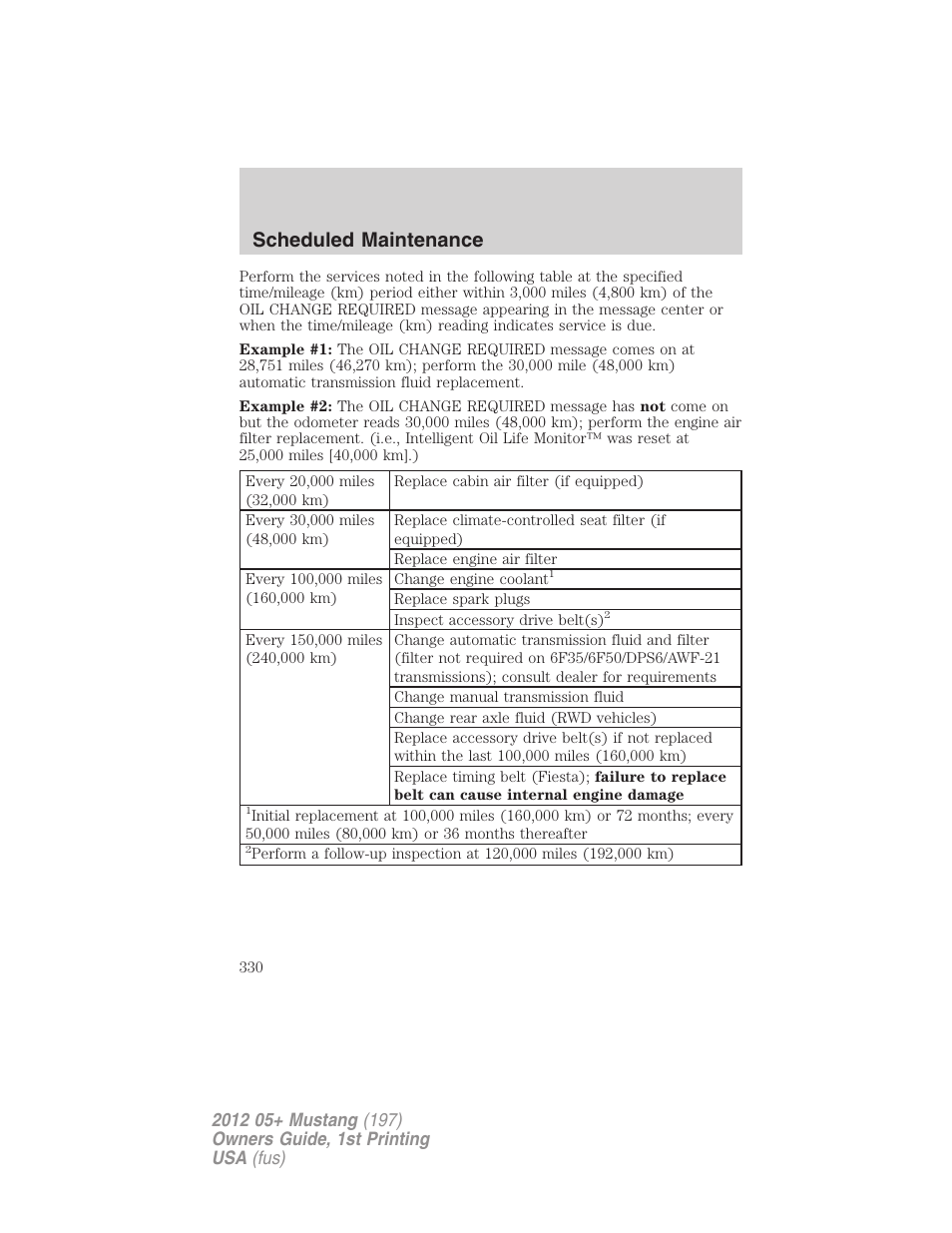 Scheduled maintenance | FORD 2012 Shelby GT 500 v.1 User Manual | Page 330 / 346