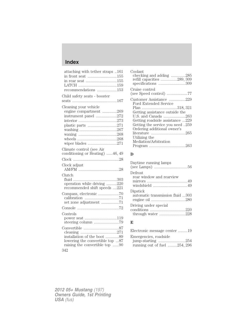 Index | FORD 2012 Shelby GT 500 v.1 User Manual | Page 342 / 346
