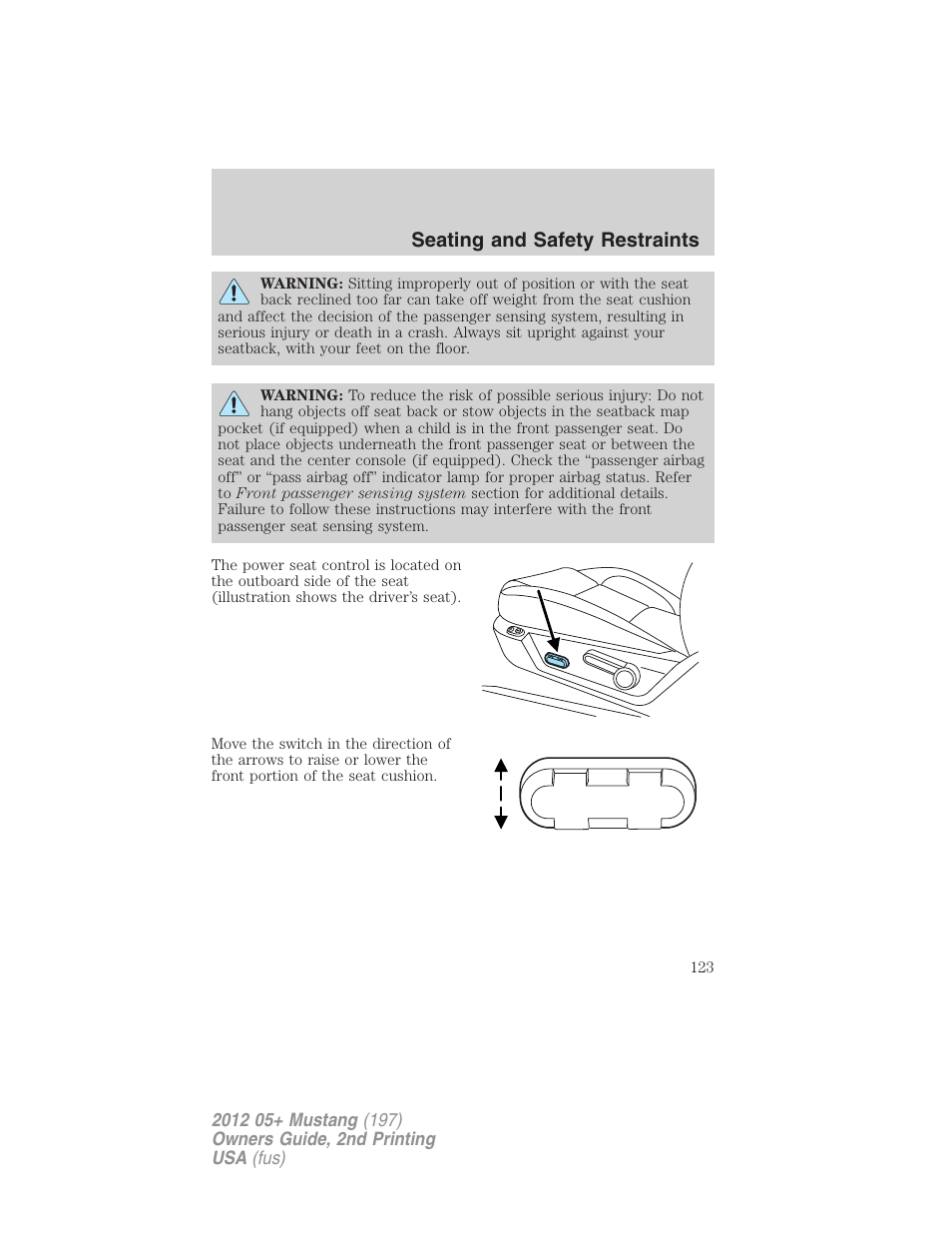 Seating and safety restraints | FORD 2012 Shelby GT 500 v.2 User Manual | Page 123 / 343