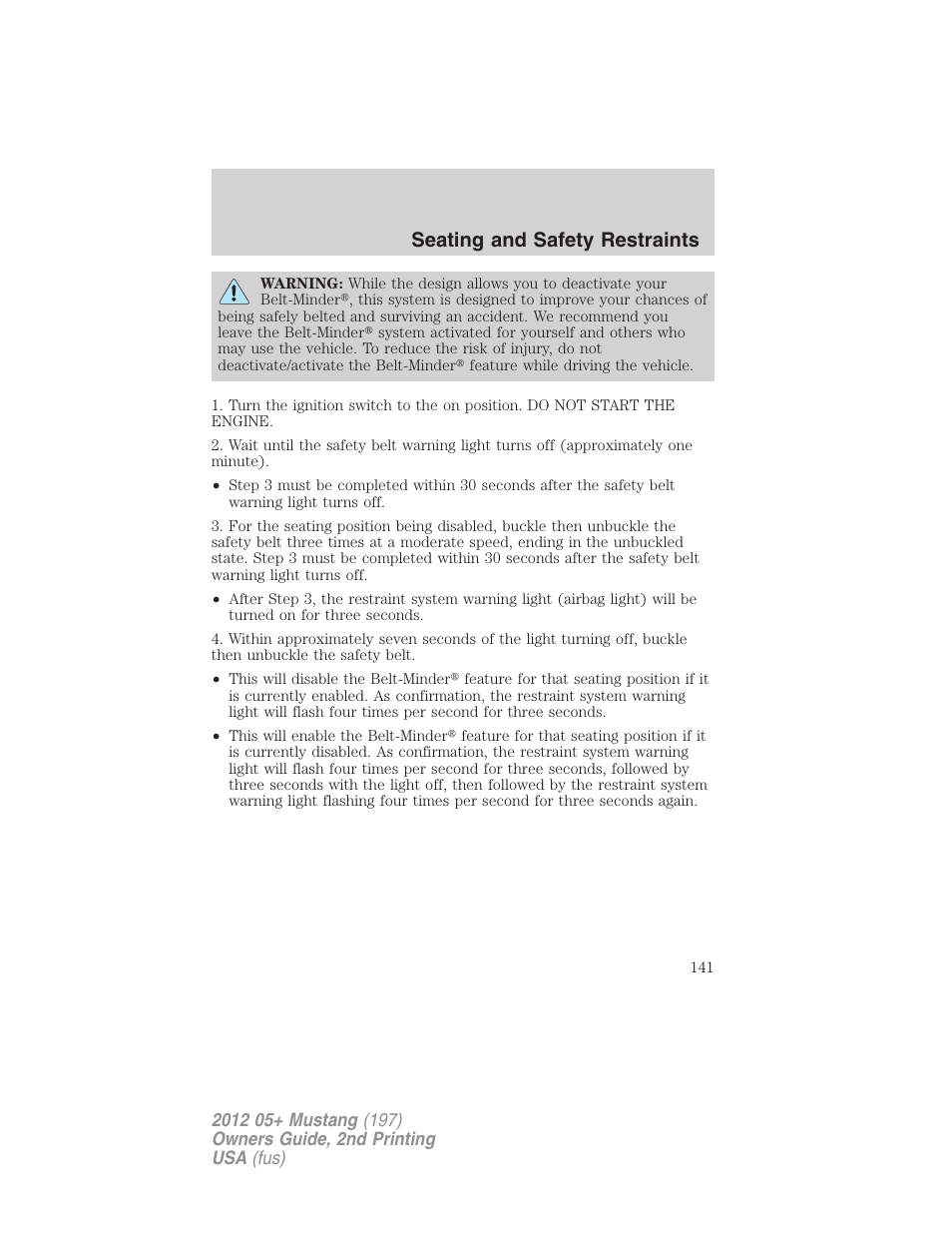 Seating and safety restraints | FORD 2012 Shelby GT 500 v.2 User Manual | Page 141 / 343