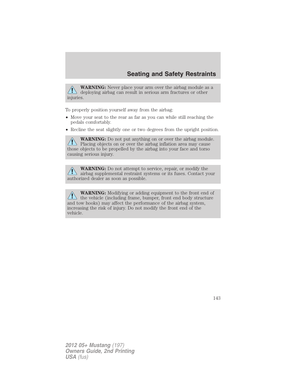 Seating and safety restraints | FORD 2012 Shelby GT 500 v.2 User Manual | Page 143 / 343