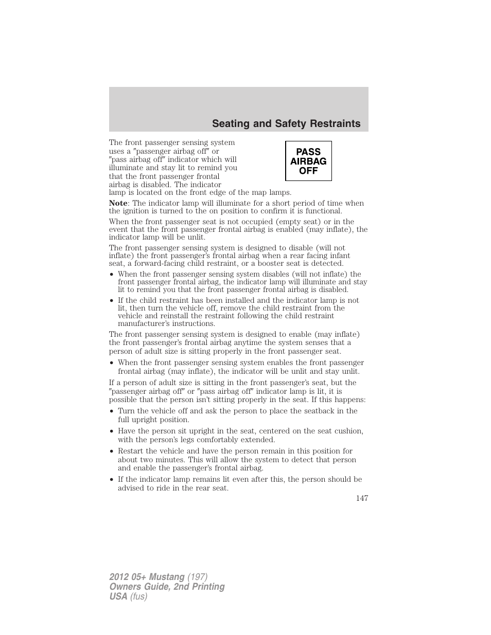 Seating and safety restraints | FORD 2012 Shelby GT 500 v.2 User Manual | Page 147 / 343