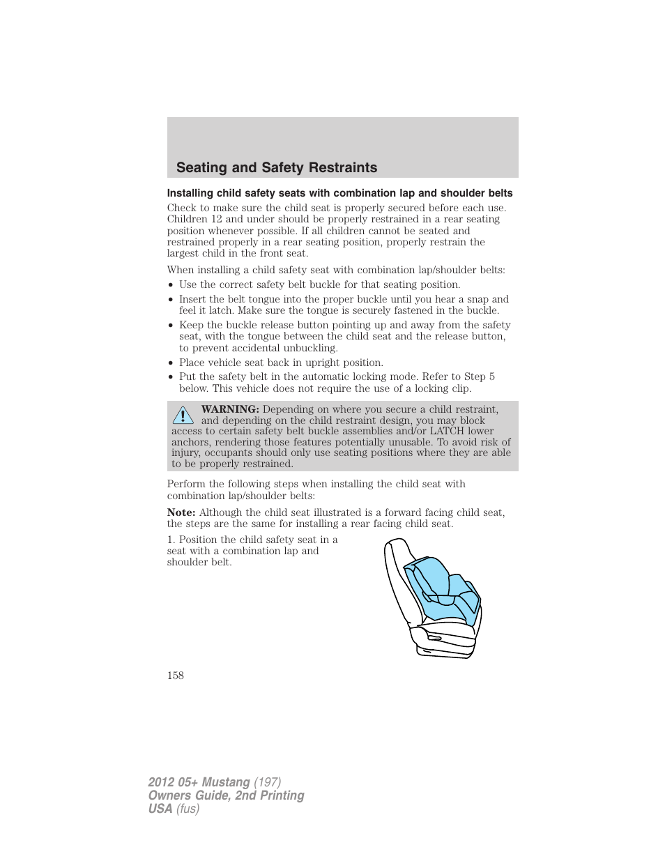 Seating and safety restraints | FORD 2012 Shelby GT 500 v.2 User Manual | Page 158 / 343