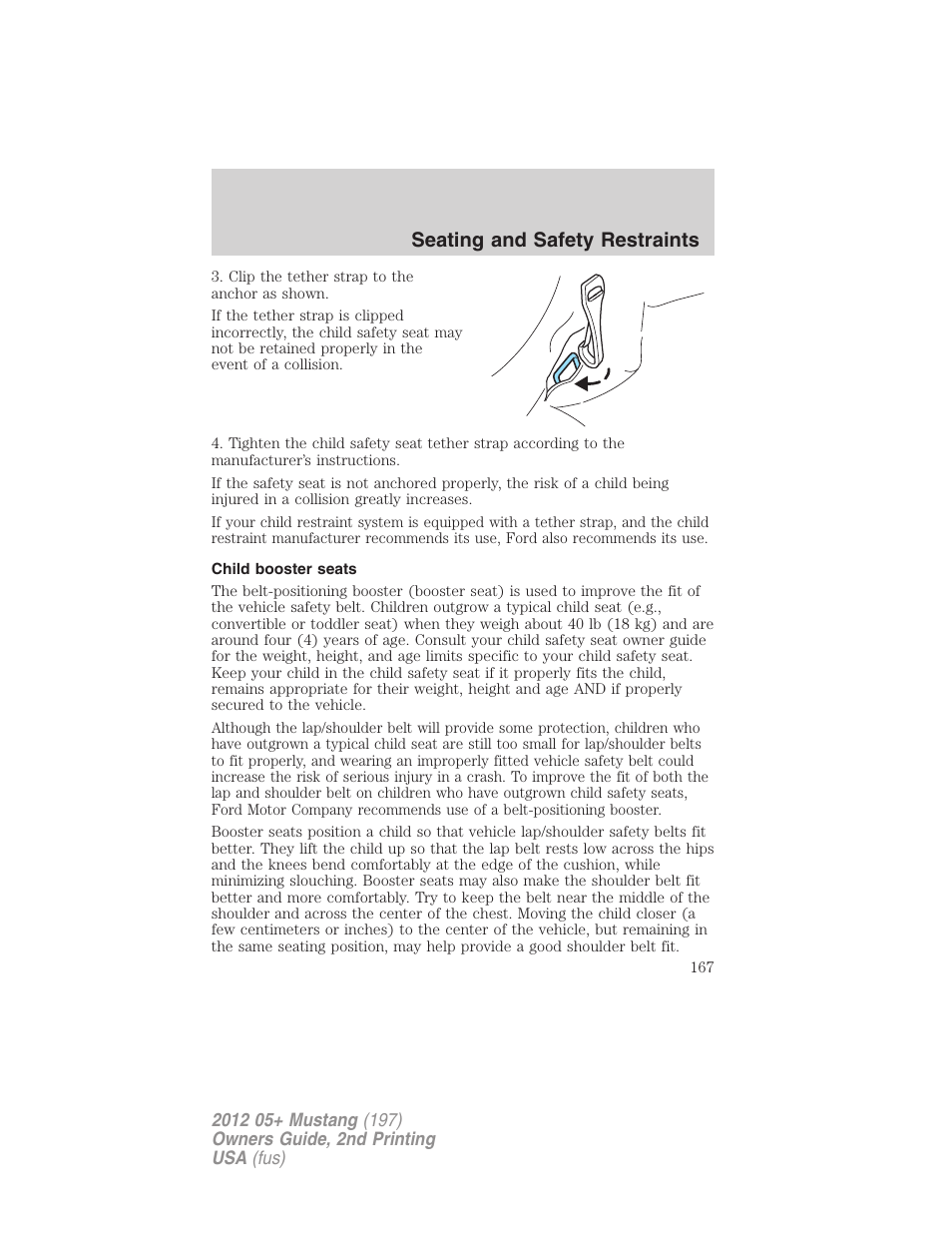 Child booster seats, Seating and safety restraints | FORD 2012 Shelby GT 500 v.2 User Manual | Page 167 / 343