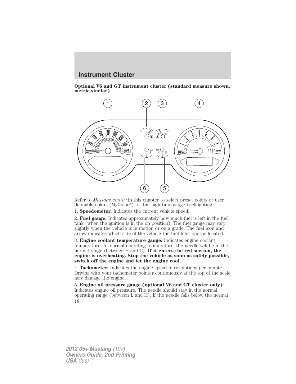 Instrument cluster | FORD 2012 Shelby GT 500 v.2 User Manual | Page 18 / 343
