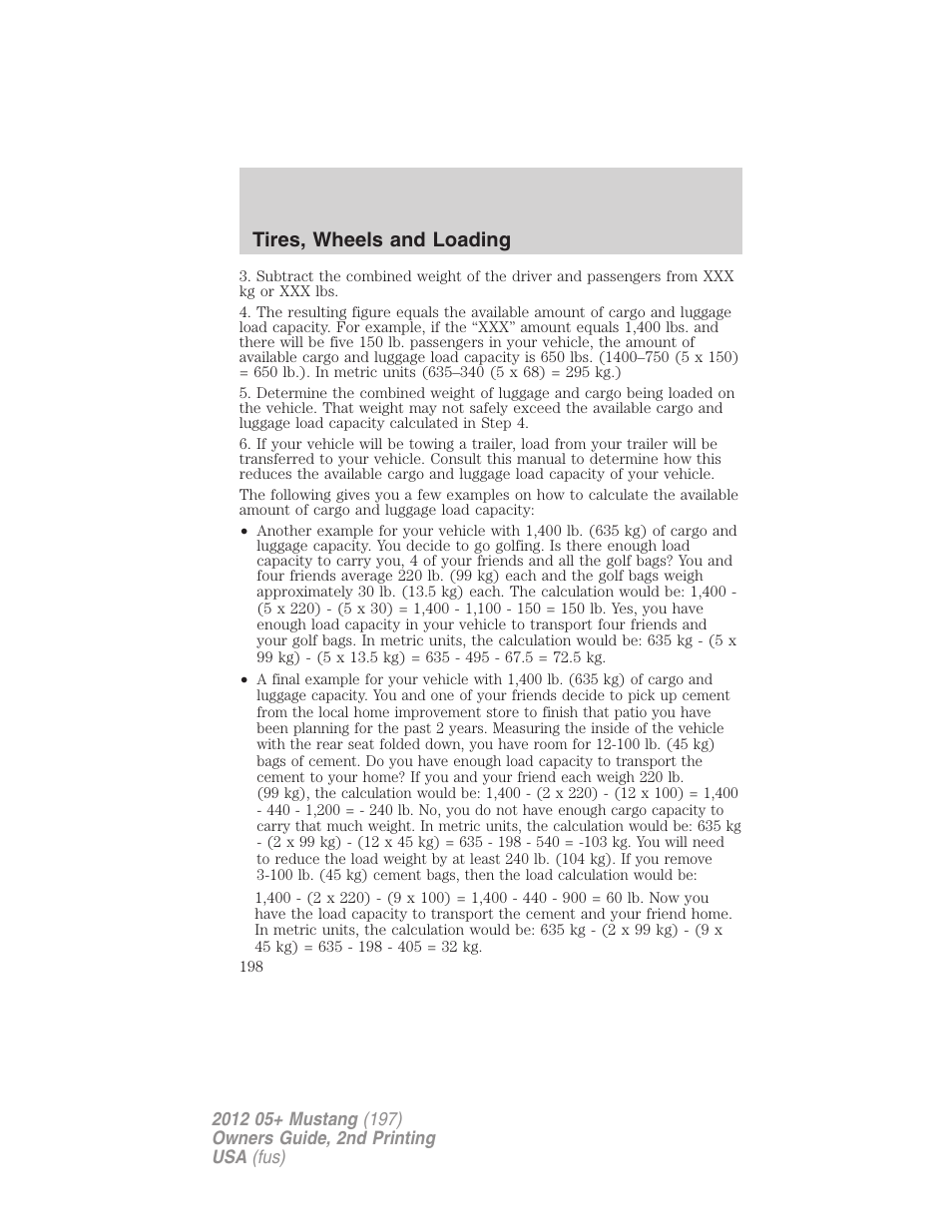 Tires, wheels and loading | FORD 2012 Shelby GT 500 v.2 User Manual | Page 198 / 343