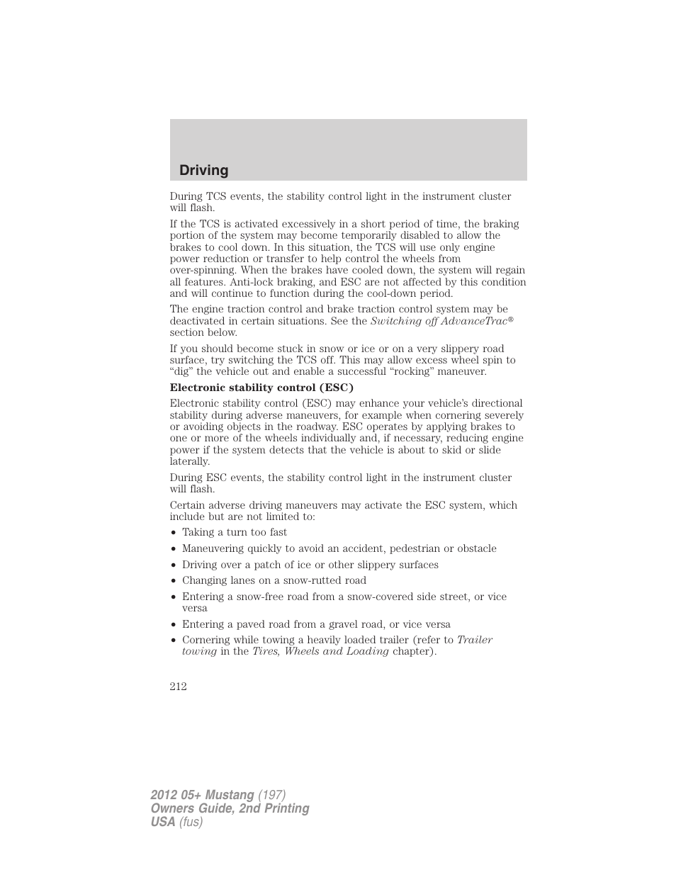 Driving | FORD 2012 Shelby GT 500 v.2 User Manual | Page 212 / 343