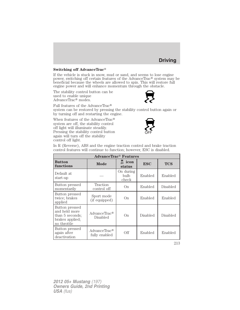 Driving | FORD 2012 Shelby GT 500 v.2 User Manual | Page 213 / 343