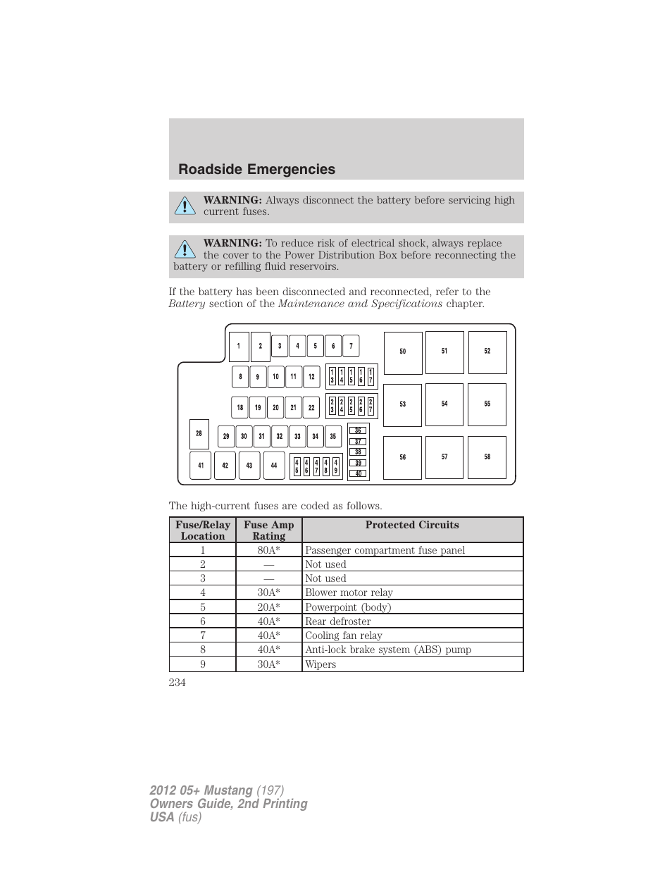 Roadside emergencies | FORD 2012 Shelby GT 500 v.2 User Manual | Page 234 / 343