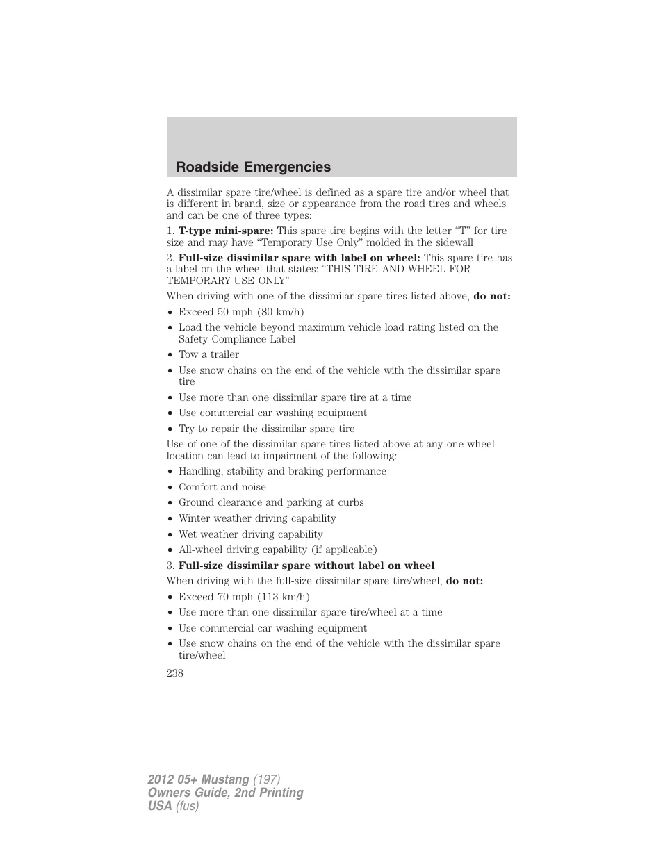 Roadside emergencies | FORD 2012 Shelby GT 500 v.2 User Manual | Page 238 / 343