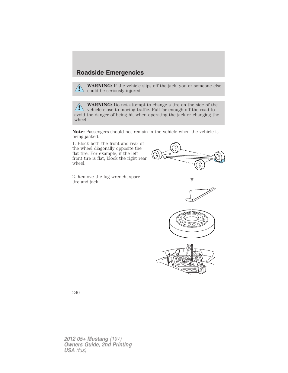 Roadside emergencies | FORD 2012 Shelby GT 500 v.2 User Manual | Page 240 / 343