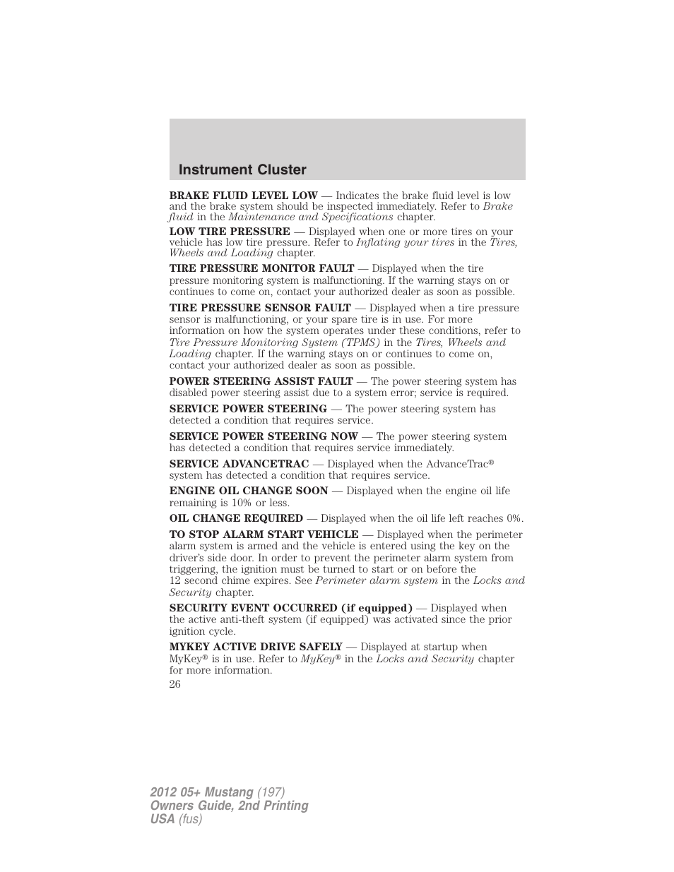 Instrument cluster | FORD 2012 Shelby GT 500 v.2 User Manual | Page 26 / 343