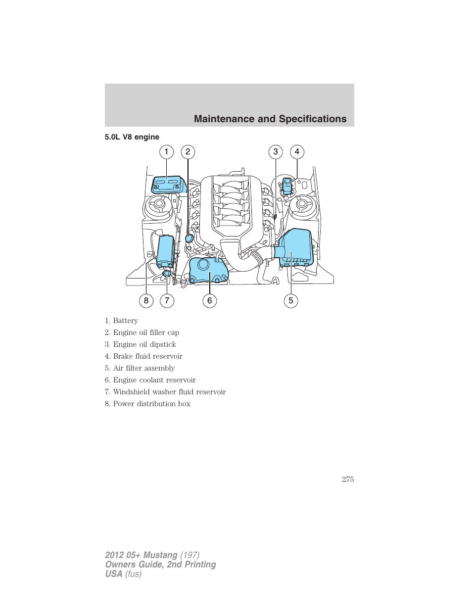 0l v8 engine, Maintenance and specifications | FORD 2012 Shelby GT 500 v.2 User Manual | Page 275 / 343