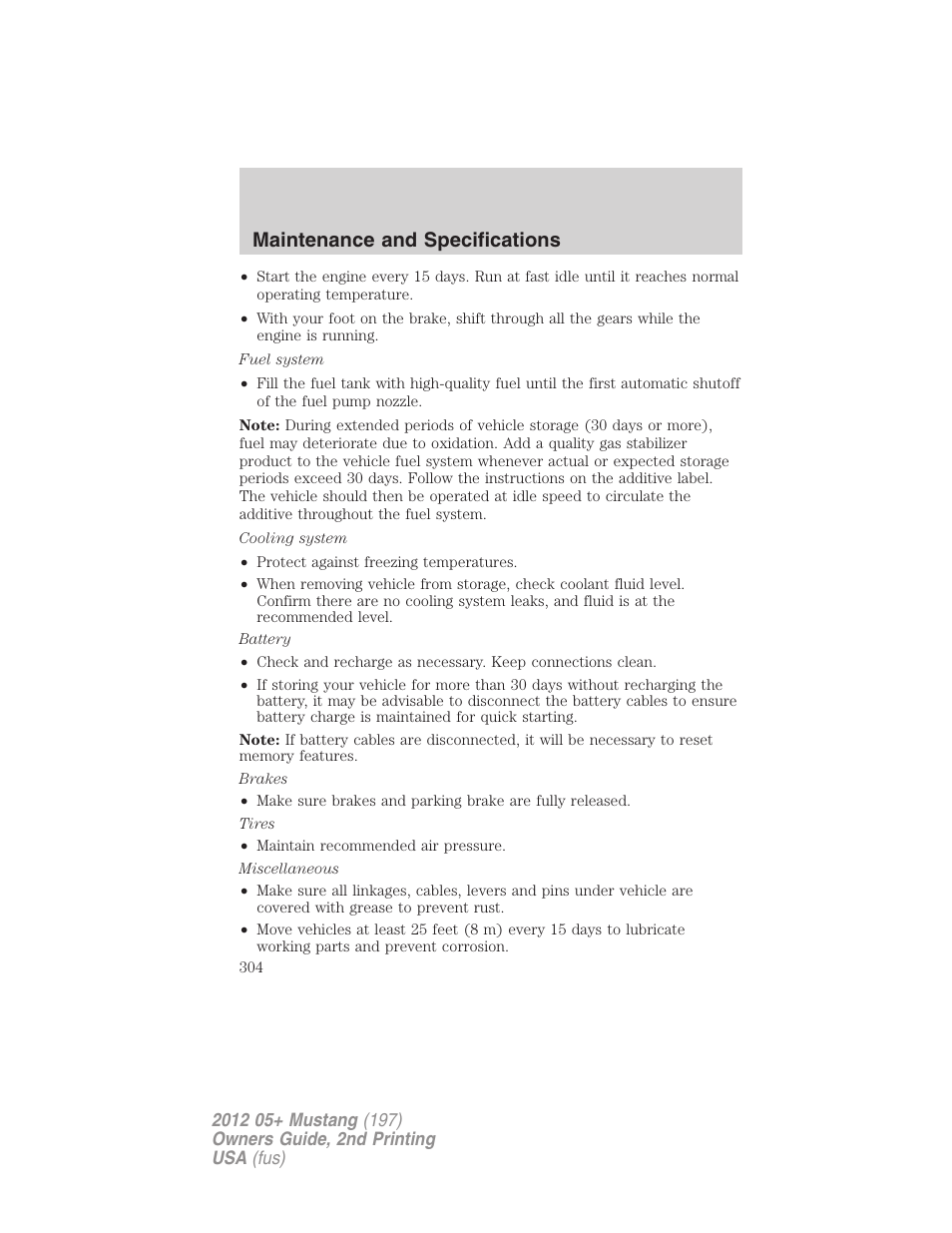 Maintenance and specifications | FORD 2012 Shelby GT 500 v.2 User Manual | Page 304 / 343