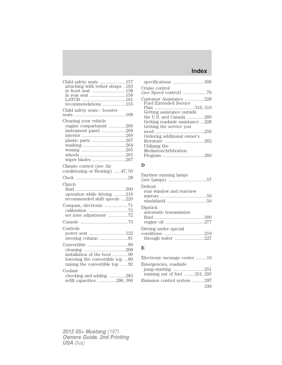 Index | FORD 2012 Shelby GT 500 v.2 User Manual | Page 339 / 343