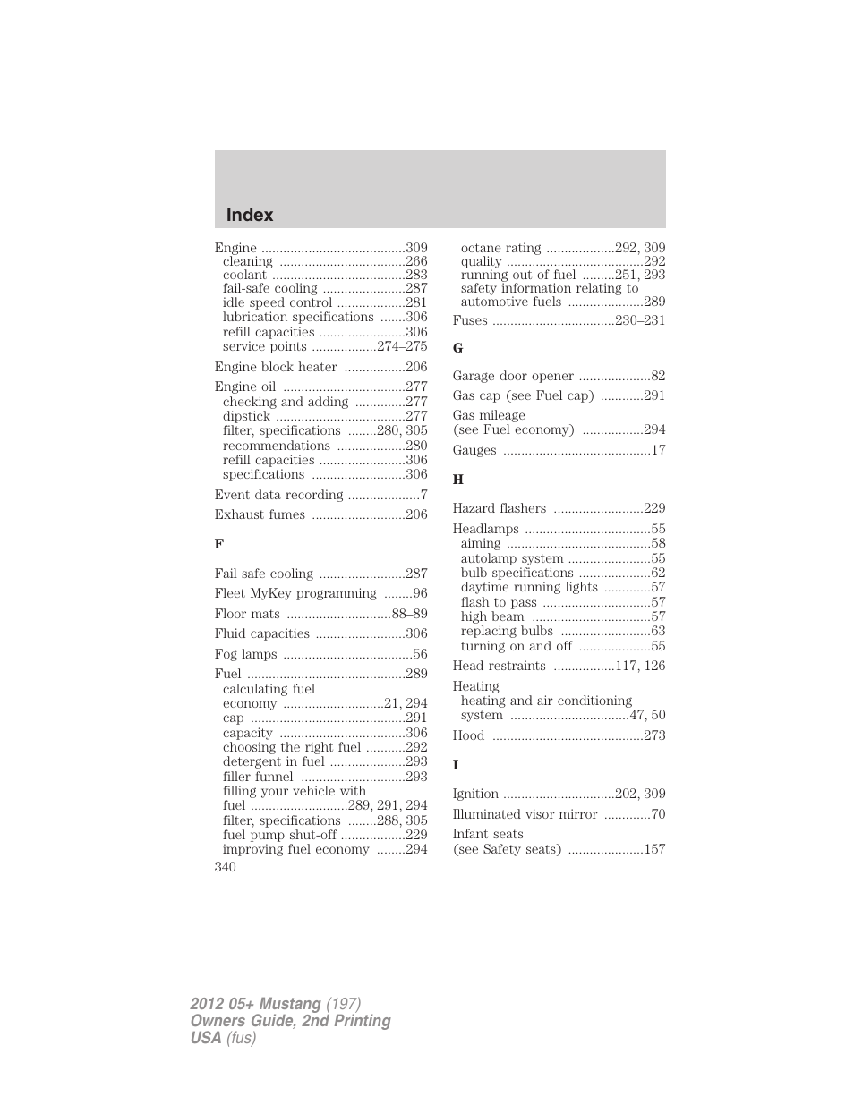 Index | FORD 2012 Shelby GT 500 v.2 User Manual | Page 340 / 343