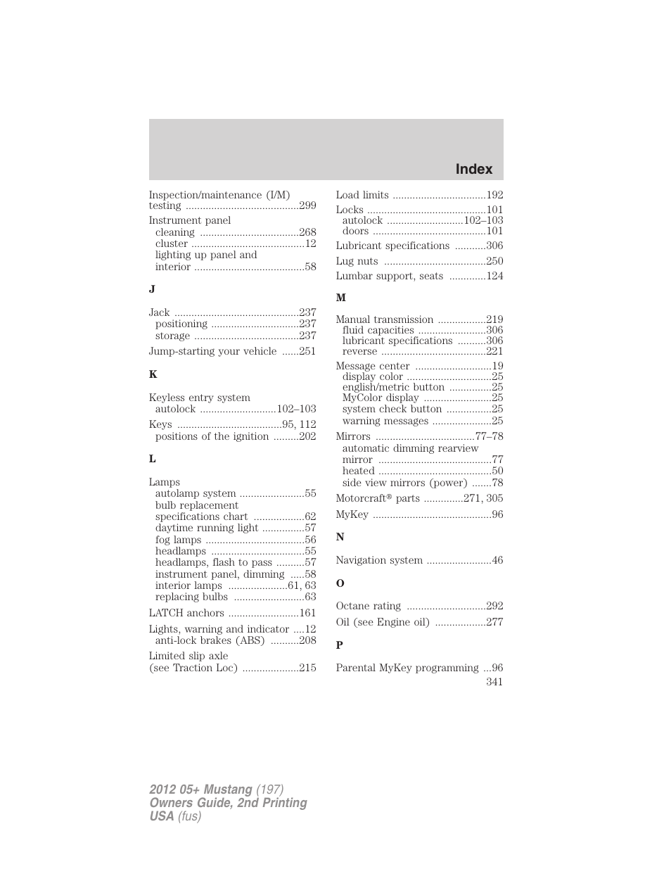 Index | FORD 2012 Shelby GT 500 v.2 User Manual | Page 341 / 343