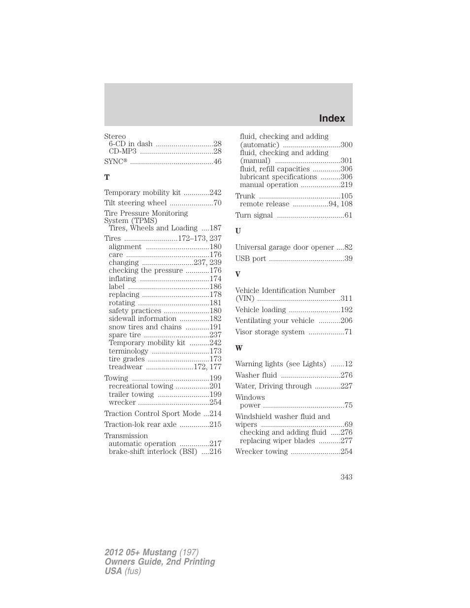 Index | FORD 2012 Shelby GT 500 v.2 User Manual | Page 343 / 343