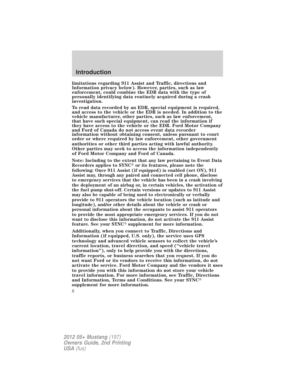 Introduction | FORD 2012 Shelby GT 500 v.2 User Manual | Page 8 / 343