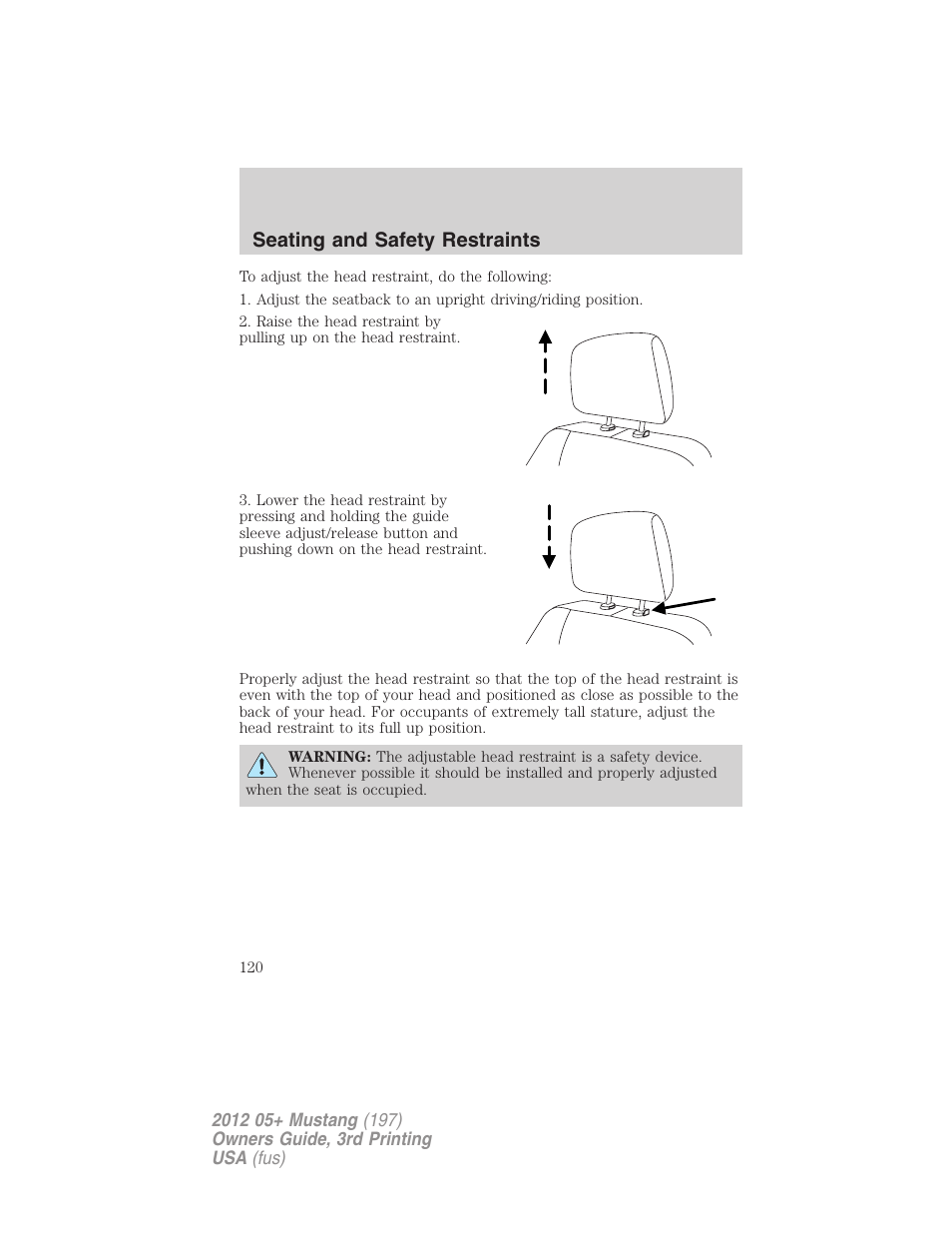 Seating and safety restraints | FORD 2012 Shelby GT 500 v.3 User Manual | Page 120 / 350