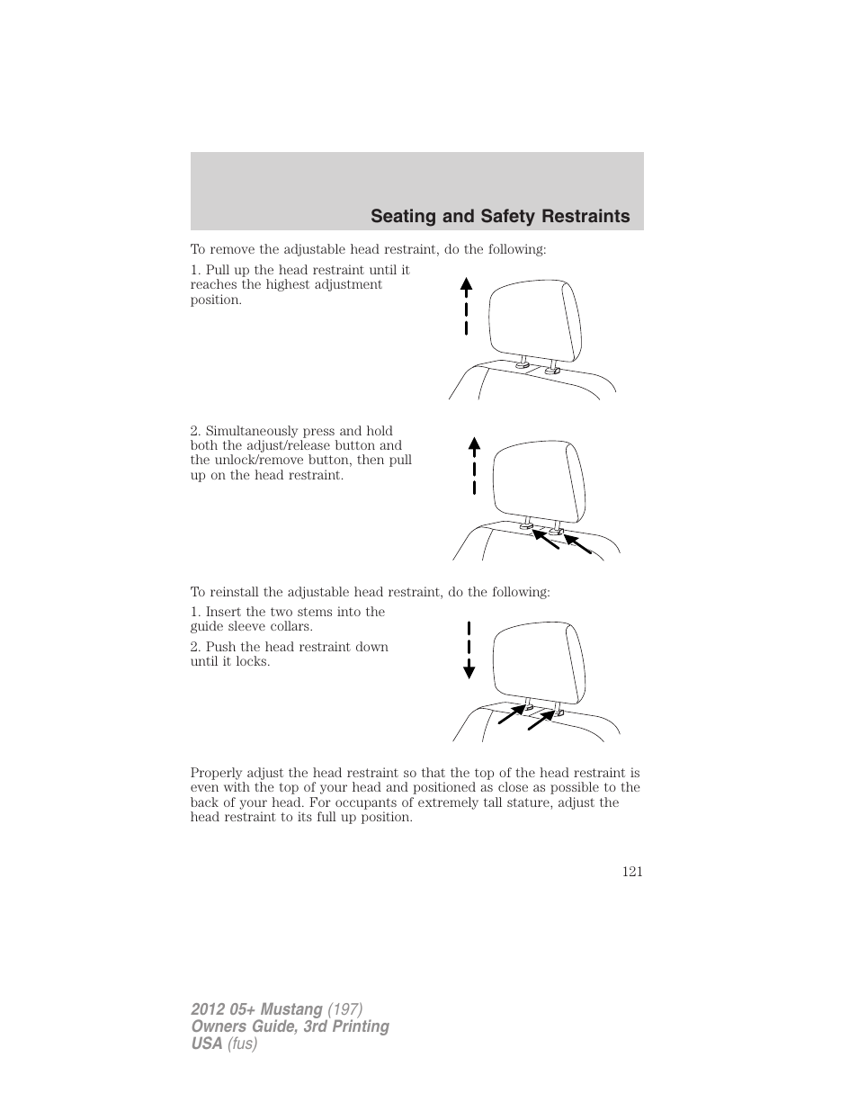 Seating and safety restraints | FORD 2012 Shelby GT 500 v.3 User Manual | Page 121 / 350