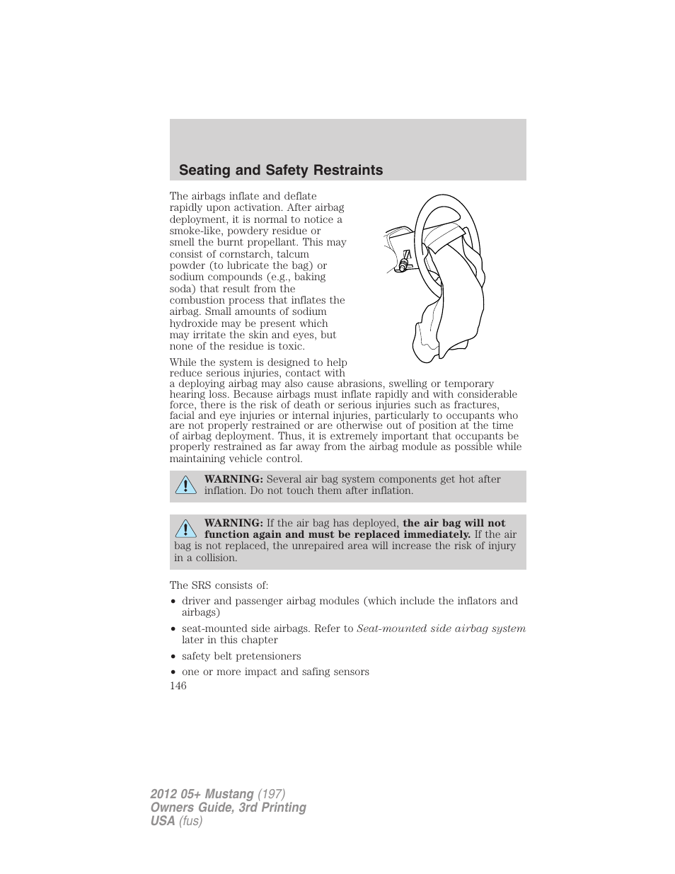 Seating and safety restraints | FORD 2012 Shelby GT 500 v.3 User Manual | Page 146 / 350