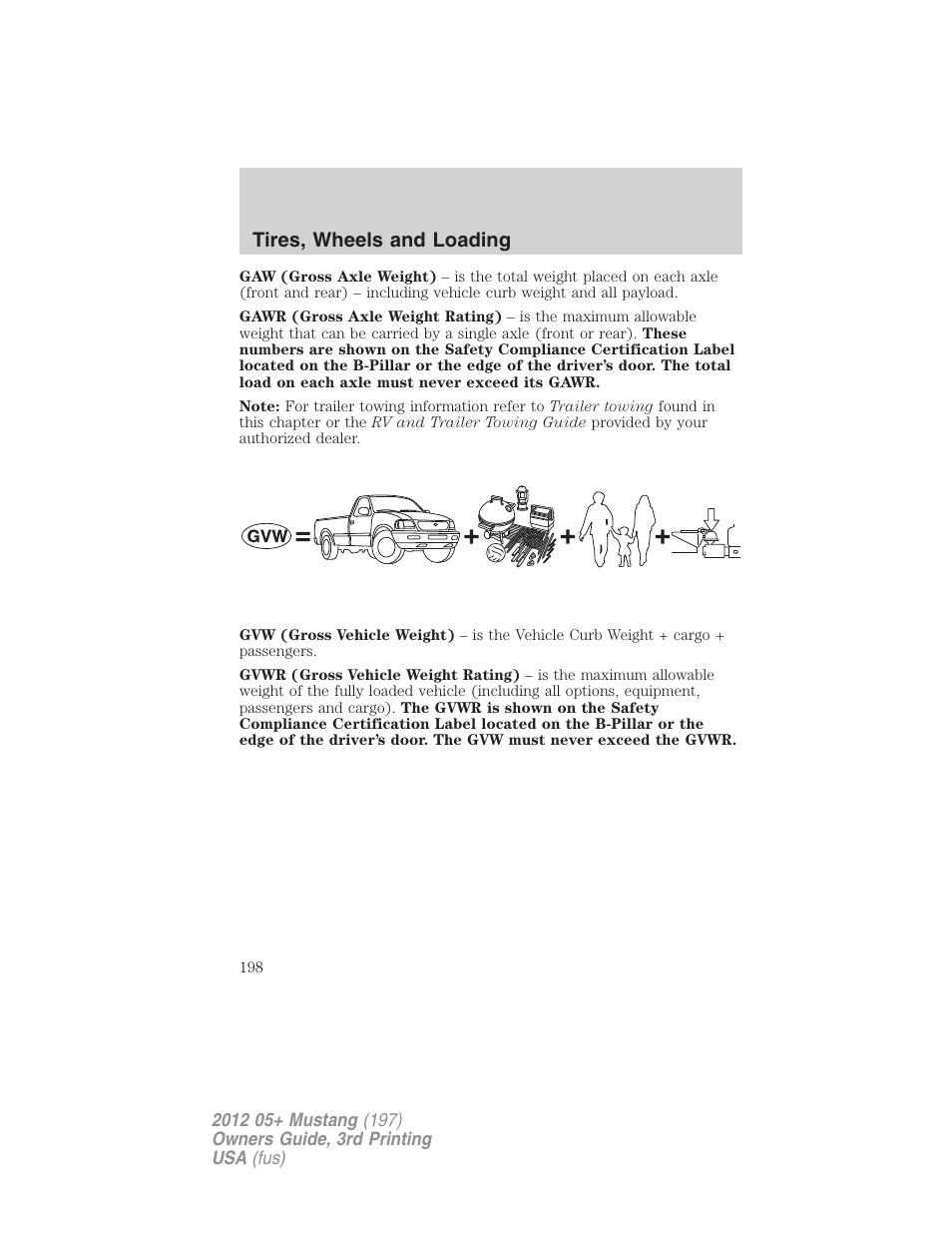 Tires, wheels and loading | FORD 2012 Shelby GT 500 v.3 User Manual | Page 198 / 350