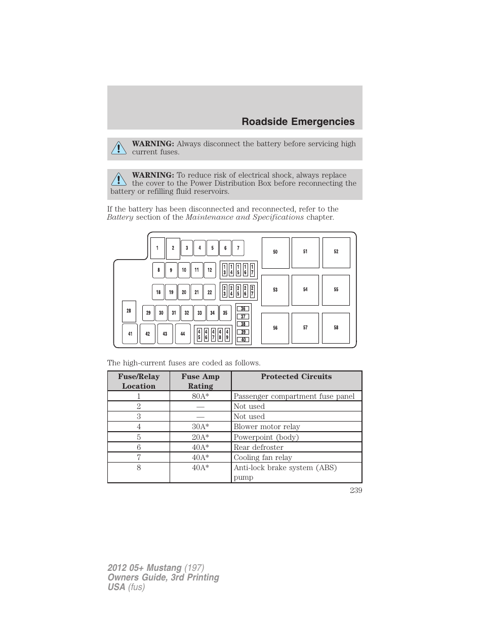 Roadside emergencies | FORD 2012 Shelby GT 500 v.3 User Manual | Page 239 / 350