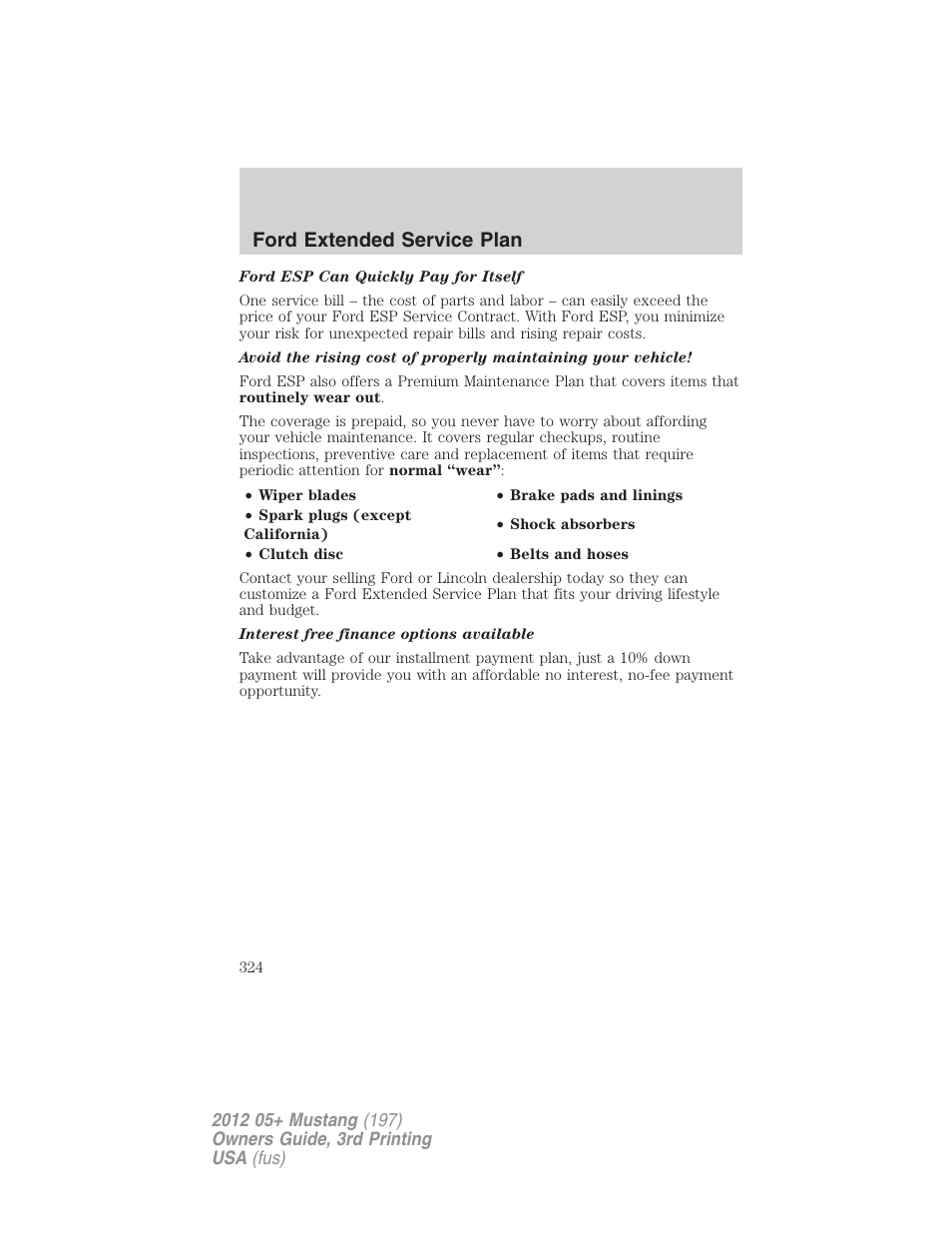 Ford extended service plan | FORD 2012 Shelby GT 500 v.3 User Manual | Page 324 / 350