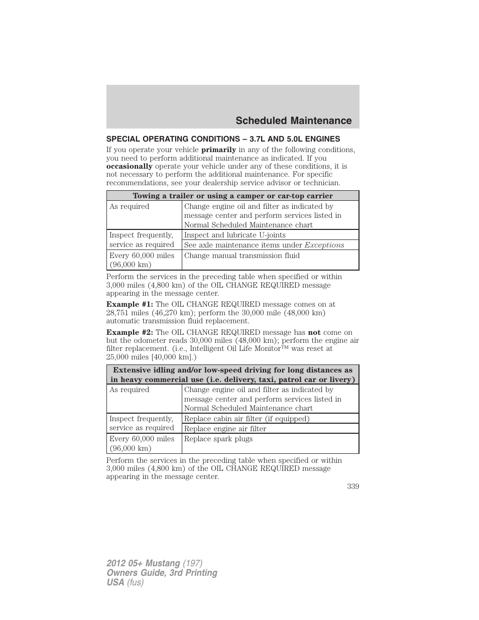 Scheduled maintenance | FORD 2012 Shelby GT 500 v.3 User Manual | Page 339 / 350
