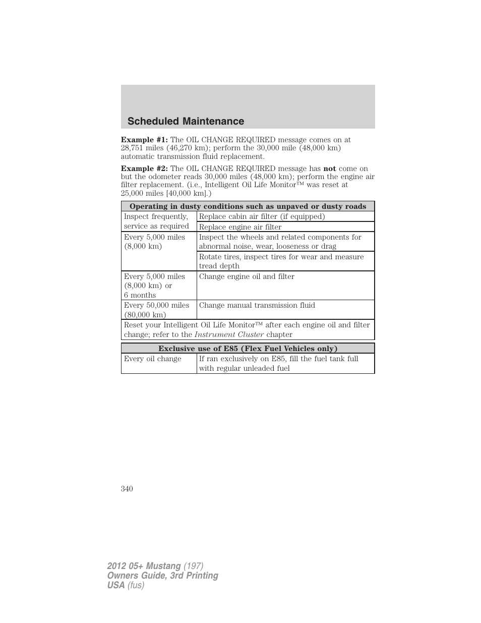 Scheduled maintenance | FORD 2012 Shelby GT 500 v.3 User Manual | Page 340 / 350