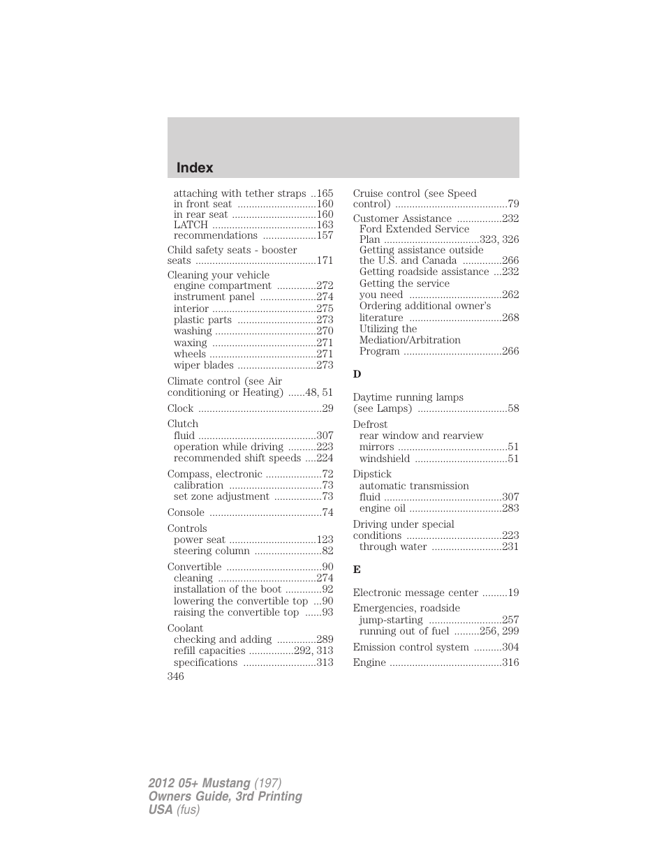 Index | FORD 2012 Shelby GT 500 v.3 User Manual | Page 346 / 350