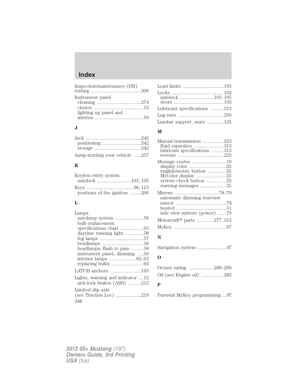 Index | FORD 2012 Shelby GT 500 v.3 User Manual | Page 348 / 350