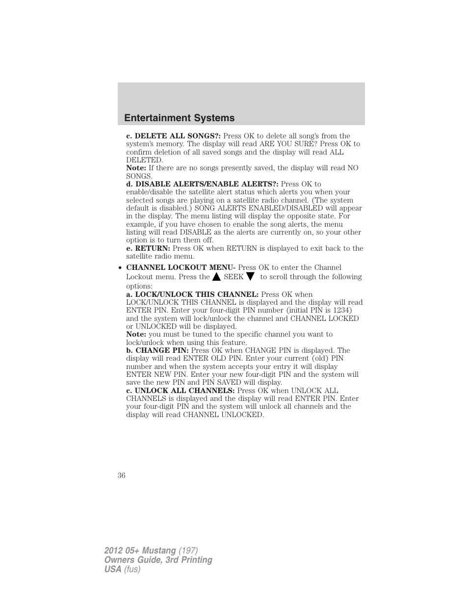 Entertainment systems | FORD 2012 Shelby GT 500 v.3 User Manual | Page 36 / 350