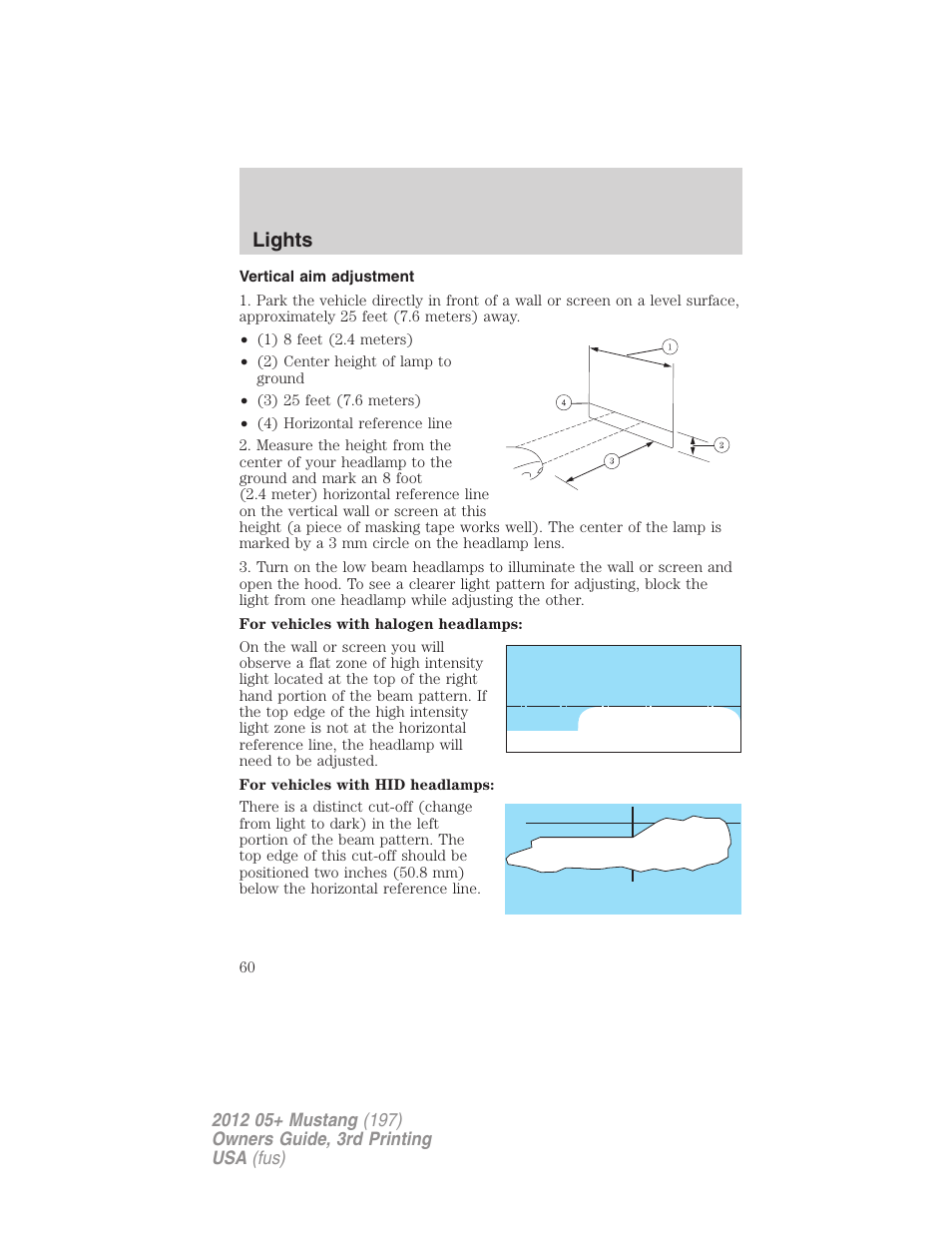 Vertical aim adjustment, Lights | FORD 2012 Shelby GT 500 v.3 User Manual | Page 60 / 350