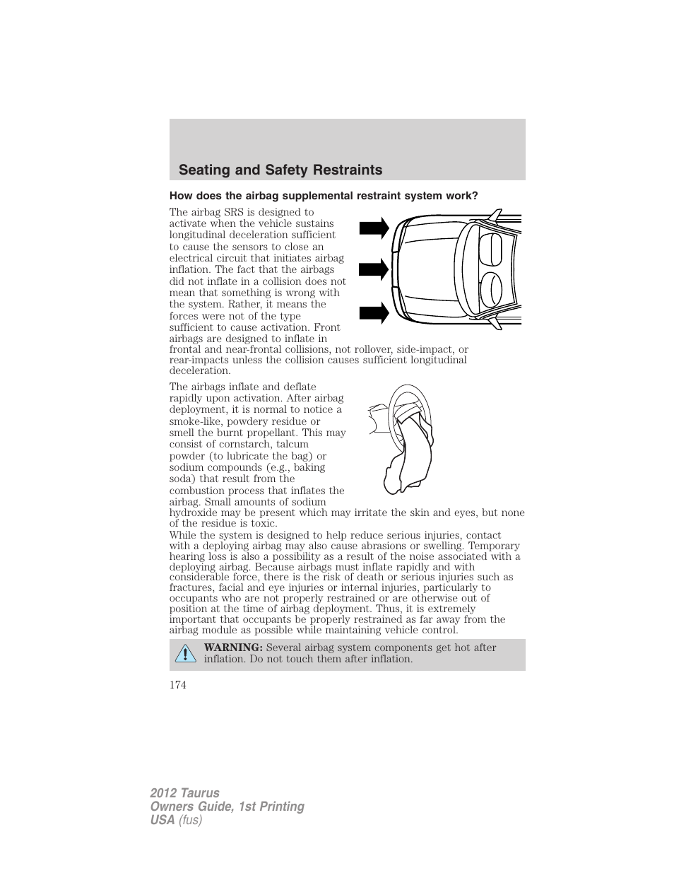 Seating and safety restraints | FORD 2012 Taurus v.1 User Manual | Page 174 / 406