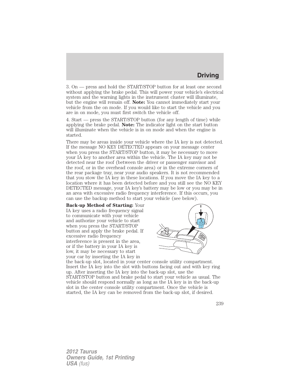 Driving | FORD 2012 Taurus v.1 User Manual | Page 239 / 406