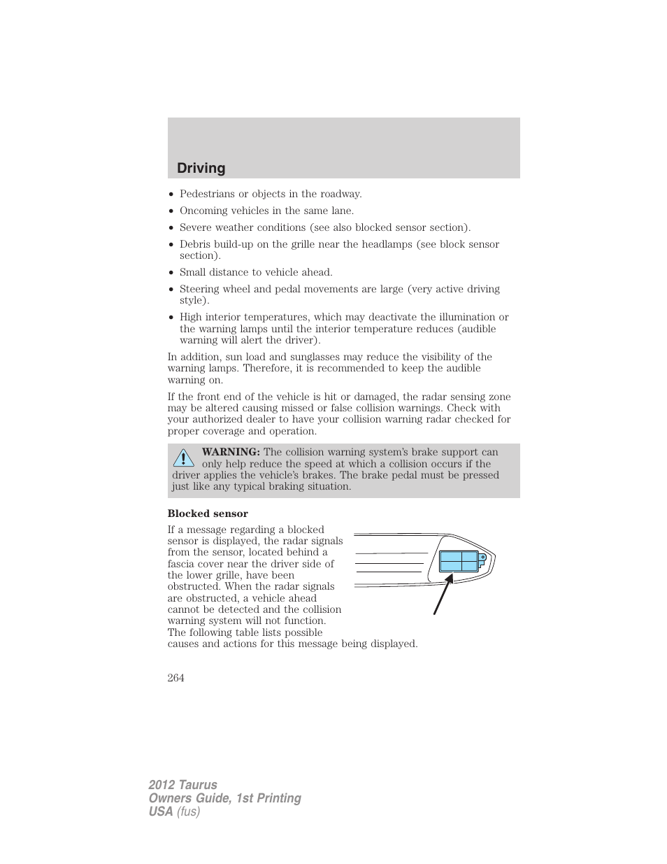 Driving | FORD 2012 Taurus v.1 User Manual | Page 264 / 406