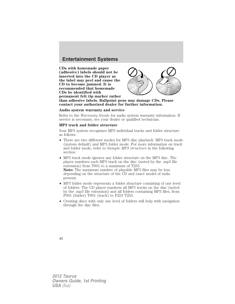 Entertainment systems | FORD 2012 Taurus v.1 User Manual | Page 46 / 406