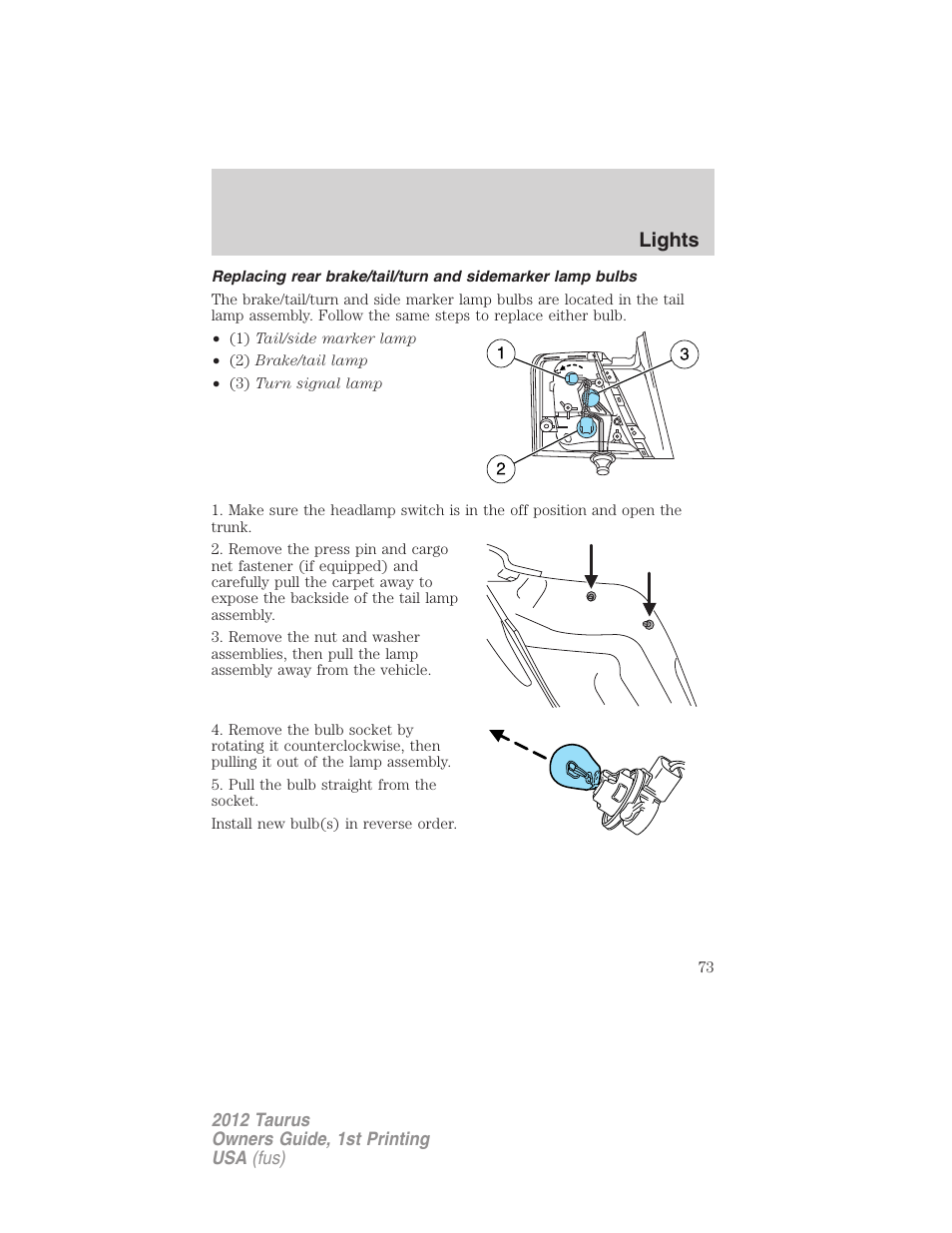 Lights | FORD 2012 Taurus v.1 User Manual | Page 73 / 406