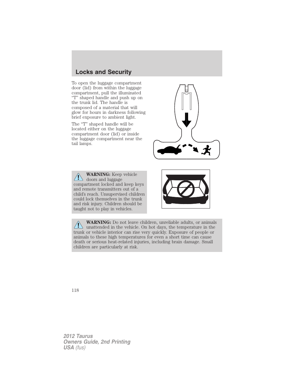Locks and security | FORD 2012 Taurus v.2 User Manual | Page 118 / 406